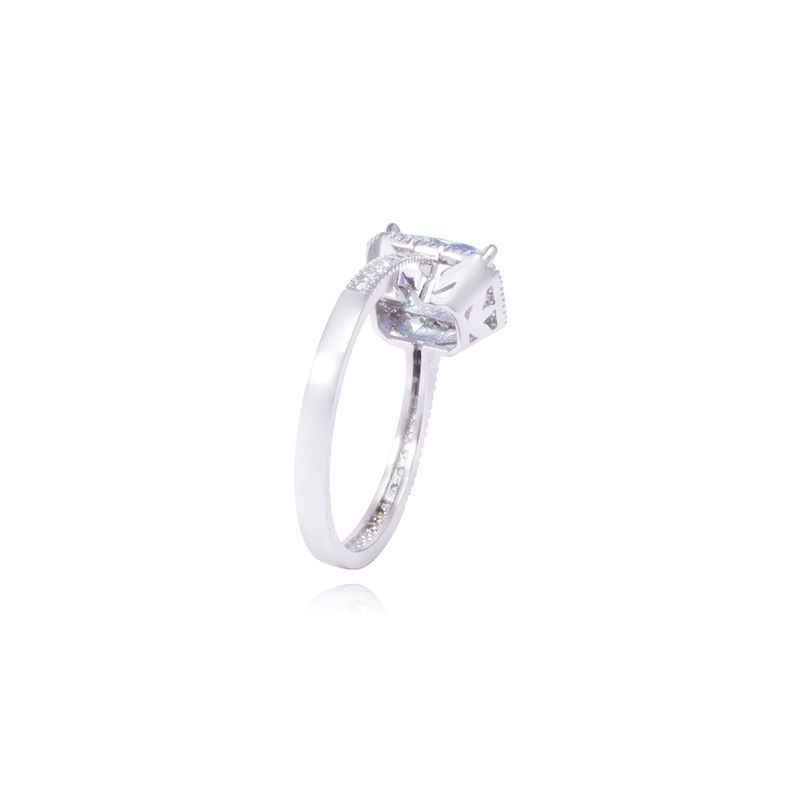 Anillo Oro Blanco 18kt Circonita Azul Cuadrada y Cintillo-2
