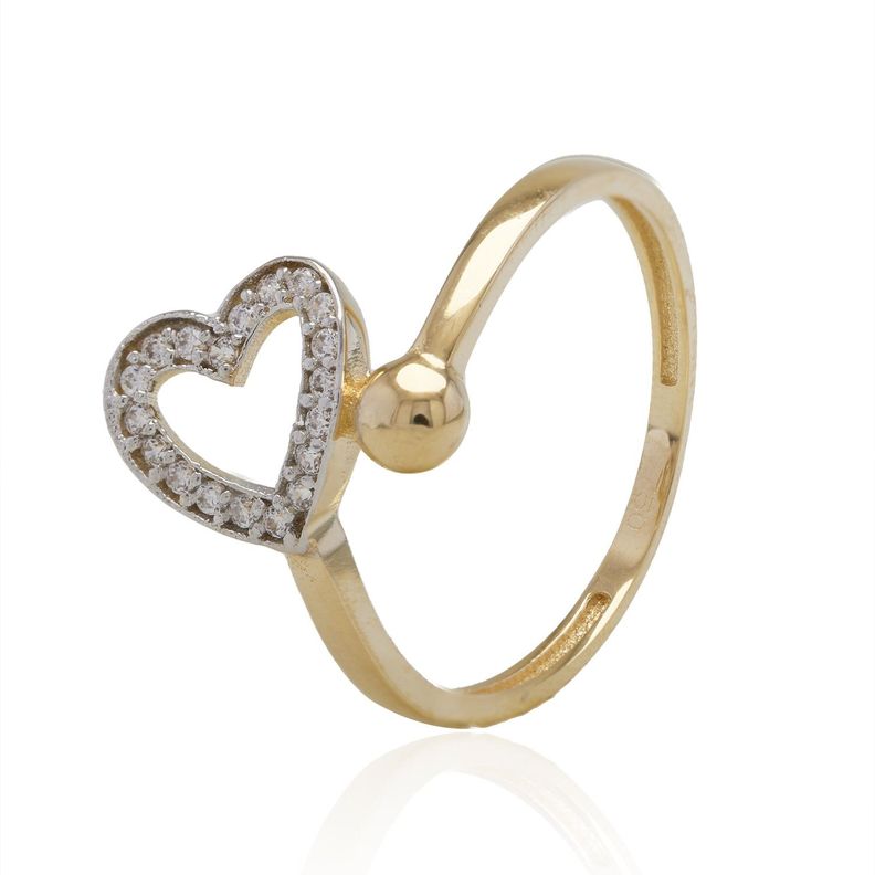 Anillo de Oro 18kt Corazón de Circonitas y Punto-0