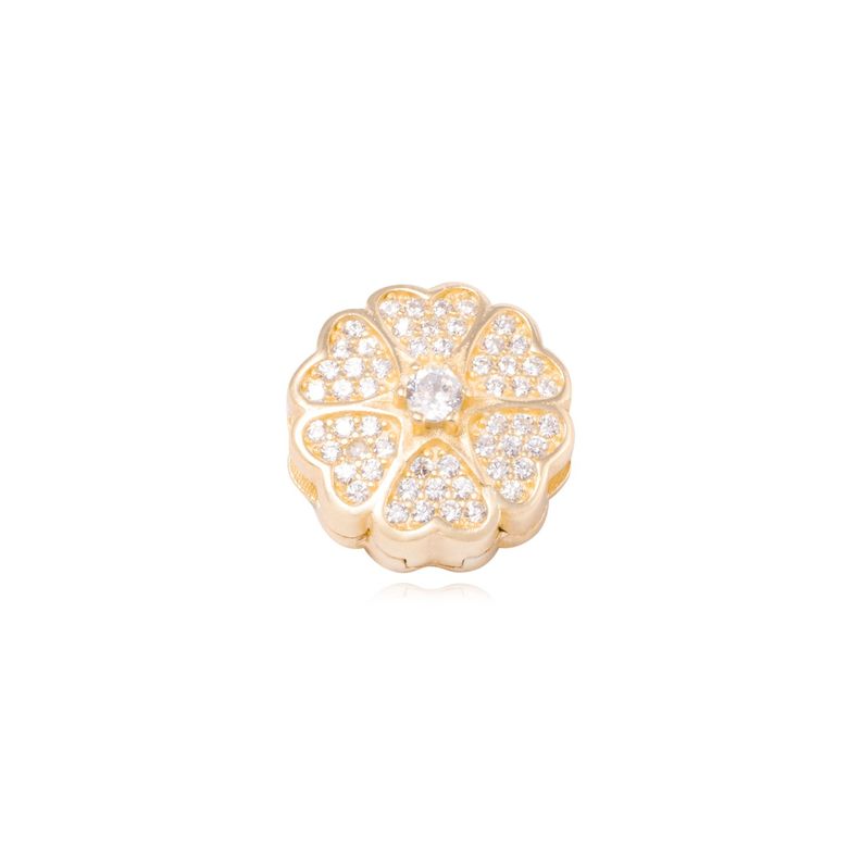 Dije de Plata broche Trébol 6 hojas Circonita Revestido en Oro 18kt-0