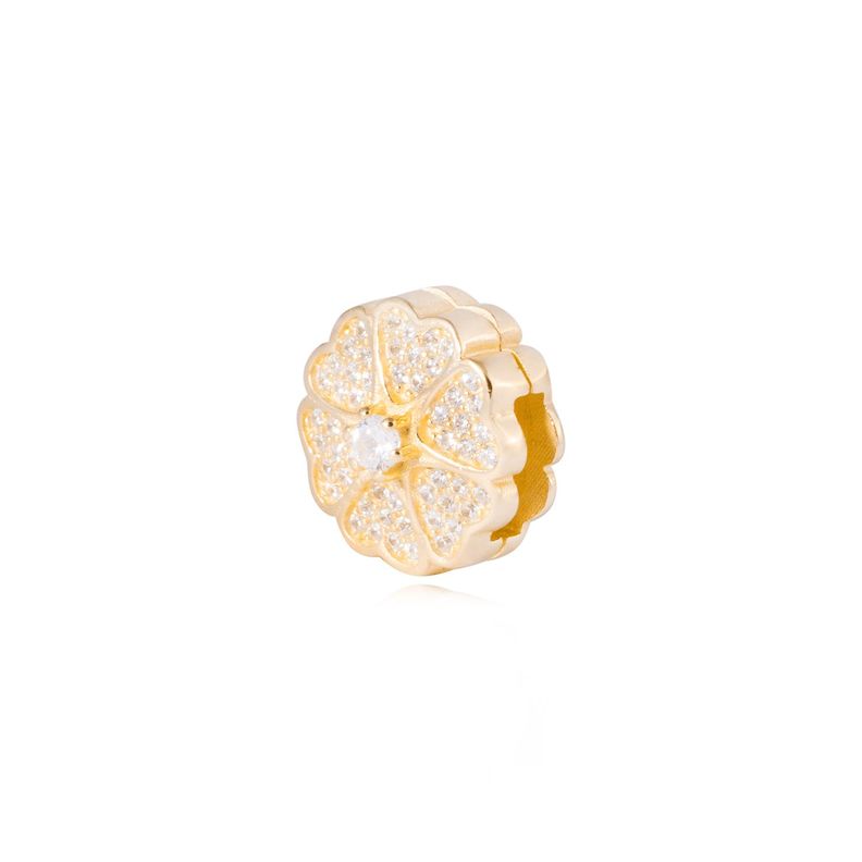 Dije de Plata broche Trébol 6 hojas Circonita Revestido en Oro 18kt-1