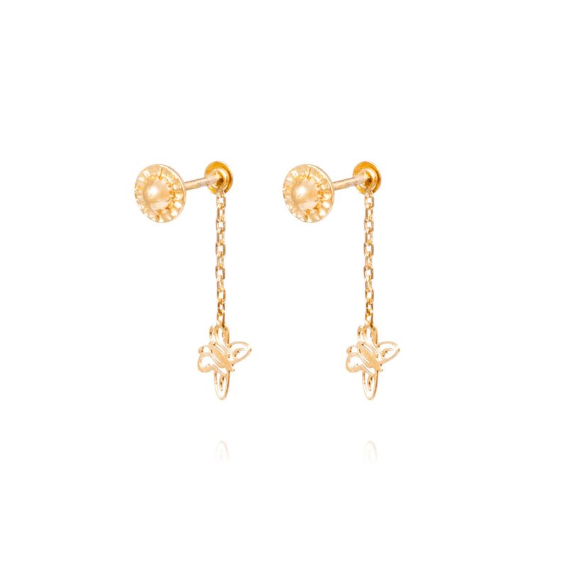 Aros Oro Amarillo 18kt Colgantes Mariposas-2