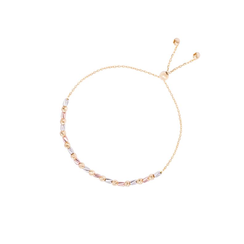 Pulsera Oro Amarillo 18kt Detalles Tricolor Ajustable-2
