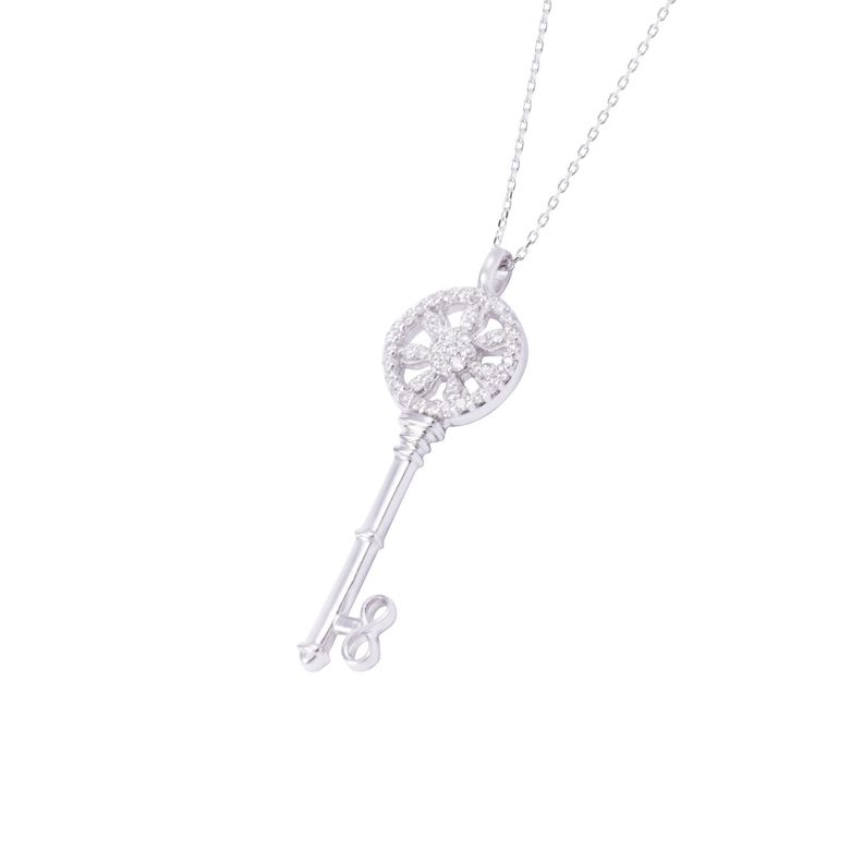 Collar de Oro de 18kt Llave blanca 8 puntos de diamante-1