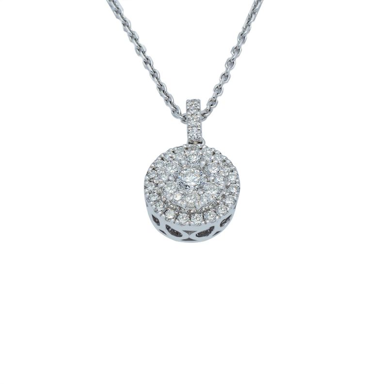 Collar de Oro Blanco de 18kt con Diamante  Modelo circulo 42 Puntos-0