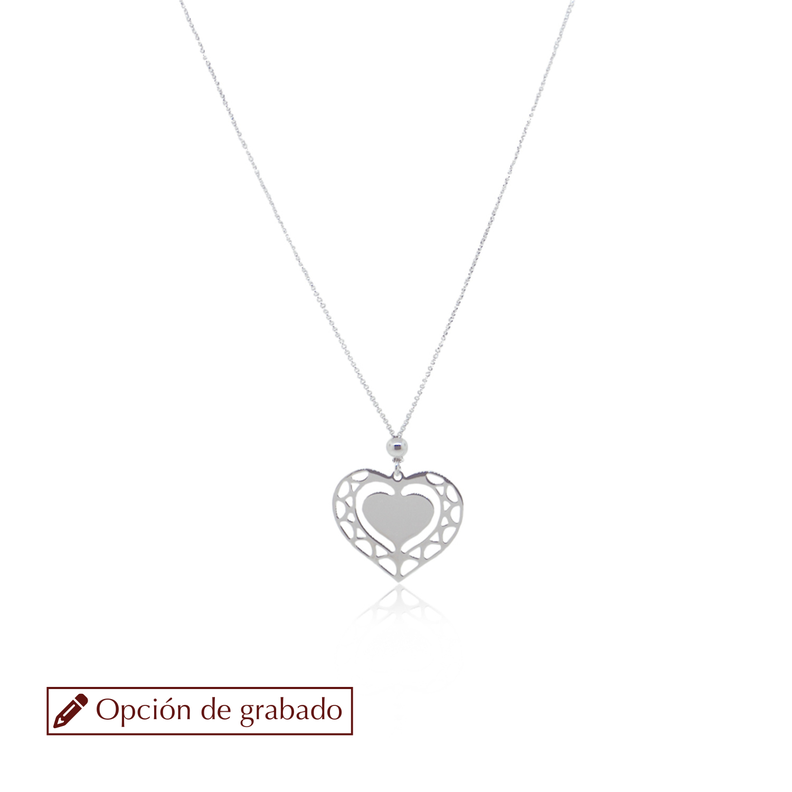 Collar Plata Esterlina 925 Corazón Centro-0