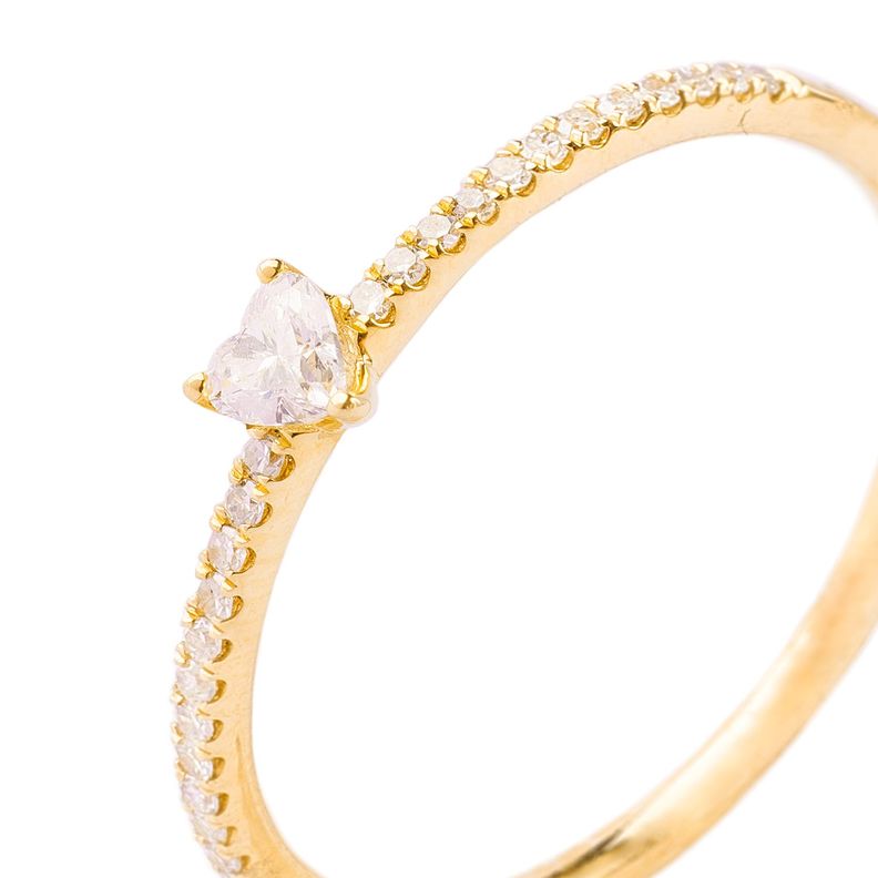 Anillo Oro Amarillo 18kt Diamantes Corazón 1x11 Pts y 8 Pts-1