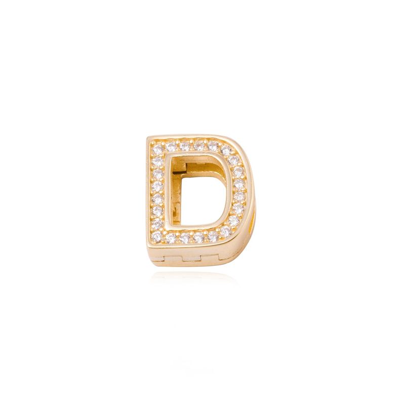 Dije de Plata broche Letra D con Circonita Revestido en Oro 18kt-0