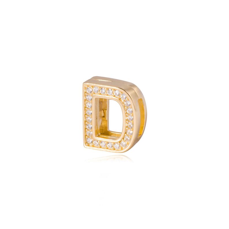 Dije de Plata broche Letra D con Circonita Revestido en Oro 18kt-1