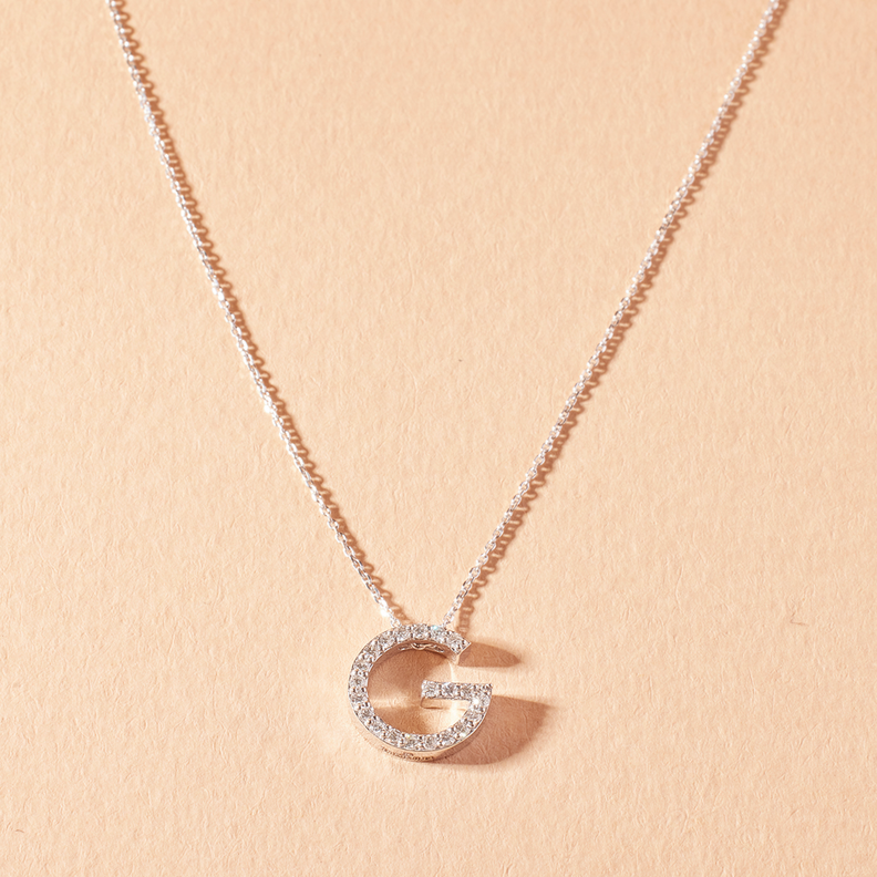 Collar Oro Blanco 18kt Diamantes Letra G 12Pts Corte Brillante-2