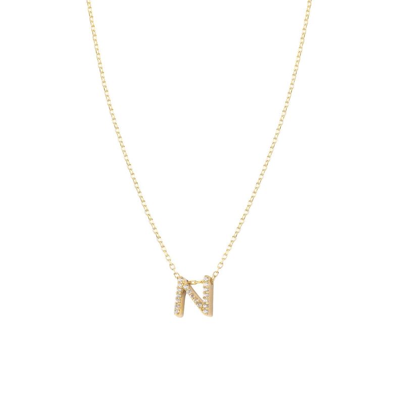 Collar de Plata Esterlina 925 Letra N Circon Revestido en Oro 18kt-0