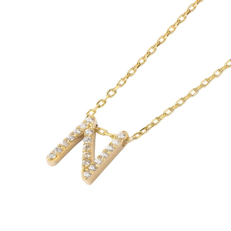 Collar de Plata Esterlina 925 Letra N Circon Revestido en Oro 18kt-1