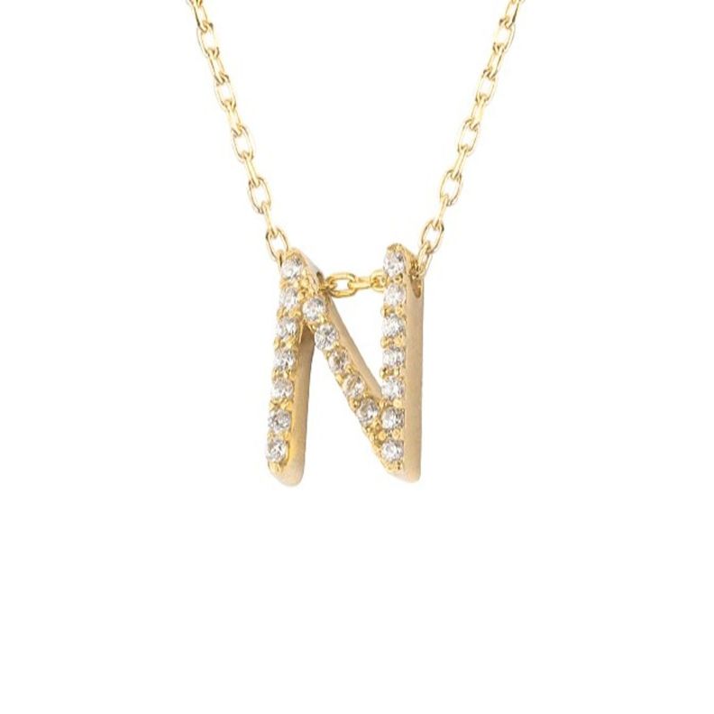 Collar de Plata Esterlina 925 Letra N Circon Revestido en Oro 18kt-2