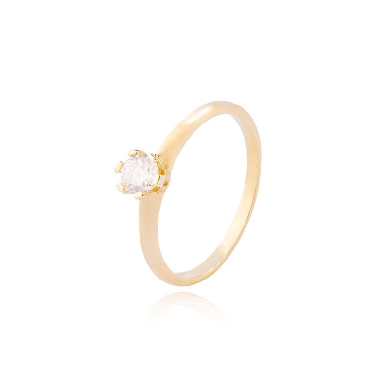 Anillo Compromiso de Oro 14kt Solitario Circonita 6 Grifas-0