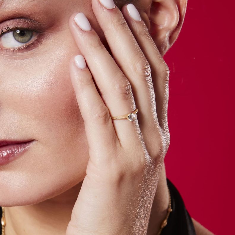 Anillo Compromiso de Oro 14kt Solitario Circonita 6 Grifas-3