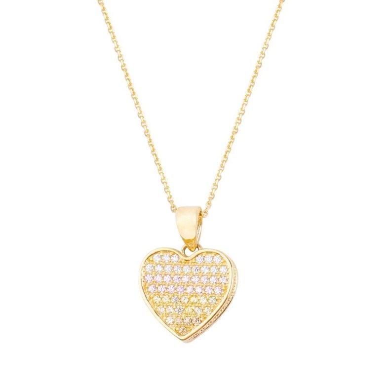 Collar Oro Amarillo 18kt Corazón Circonitas Tricolor-2