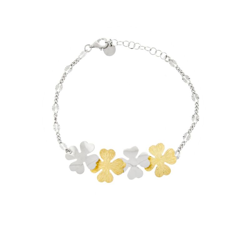 Pulsera de Plata Esterlina 925 Hojas Trebol Bicolor-1