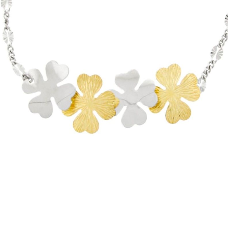 Pulsera de Plata Esterlina 925 Hojas Trebol Bicolor-2