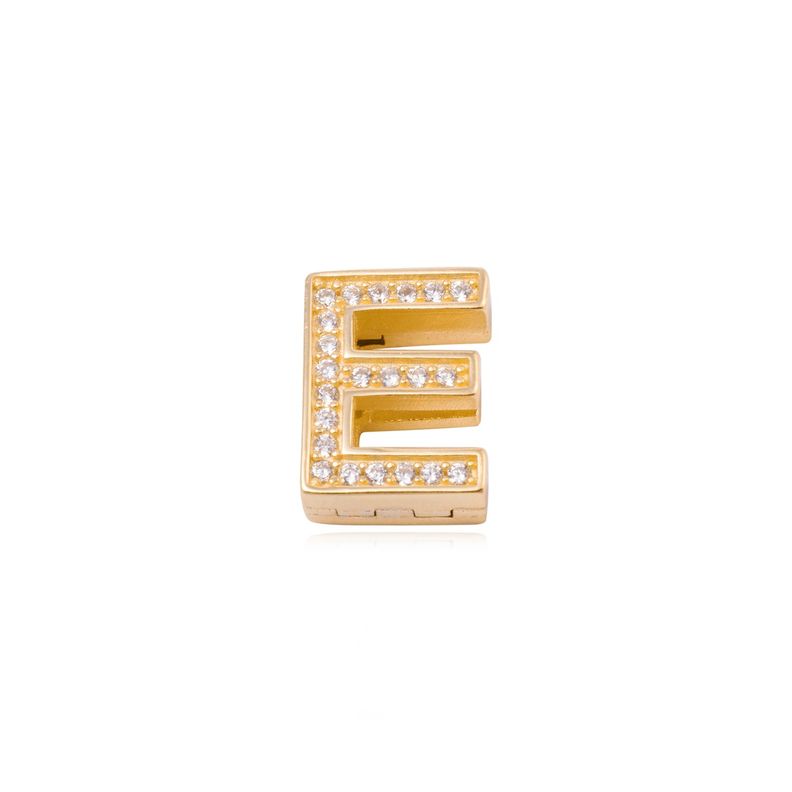 Dije de Plata broche Letra E con Circonita Revestido en Oro 18kt-0