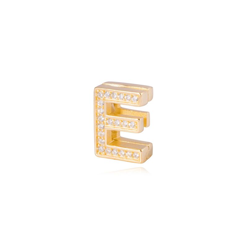 Dije de Plata broche Letra E con Circonita Revestido en Oro 18kt-1