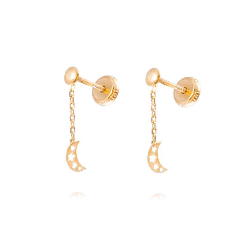 Aros Oro Amarillo 18kt Lunas Colgantes y Estrellas-0