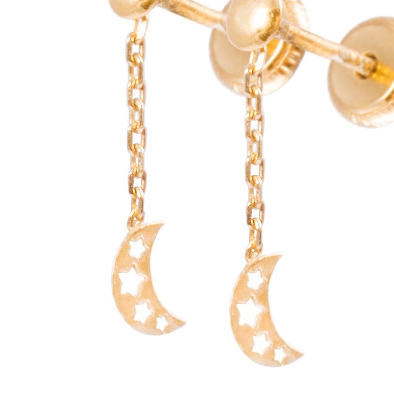 Aros Oro Amarillo 18kt Lunas Colgantes y Estrellas-1