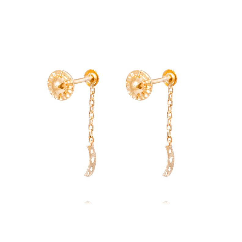Aros Oro Amarillo 18kt Lunas Colgantes y Estrellas-2