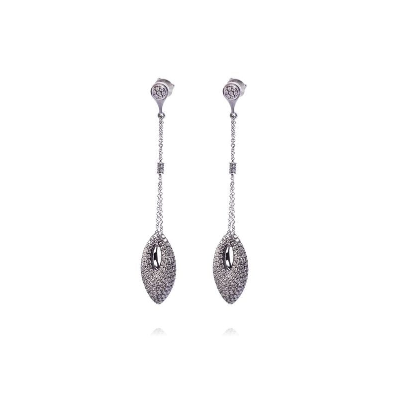 Aros Oro Blanco 18kt Colgantes Ovalados Diamantes 1,56 Qlts-0