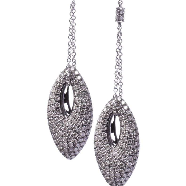 Aros Oro Blanco 18kt Colgantes Ovalados Diamantes 1,56 Qlts-1