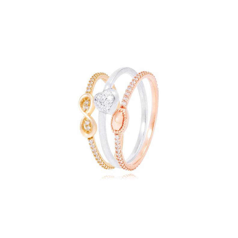 Anillo Oro Tricolor 18kt Infinito, Corazón y Diseño-0