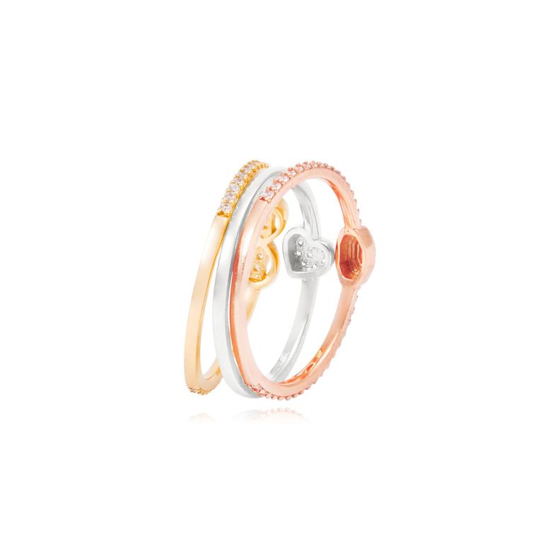 Anillo Oro Tricolor 18kt Infinito, Corazón y Diseño-1