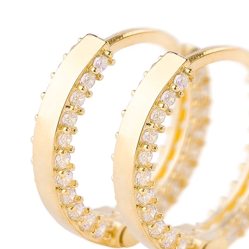 Aros de Oro 18kt Argollas Circon de 11mm-1