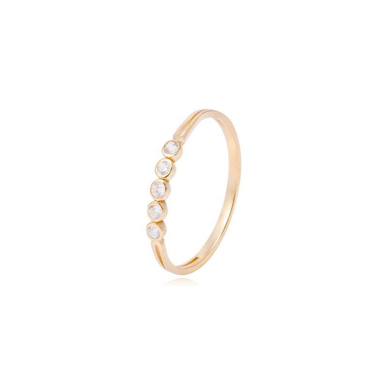 Anillo Compromiso de Oro de 18kt quinteto de circonita delgado-0