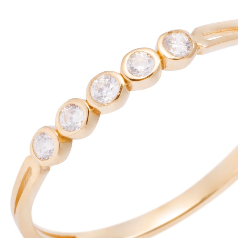 Anillo Compromiso de Oro de 18kt quinteto de circonita delgado-1