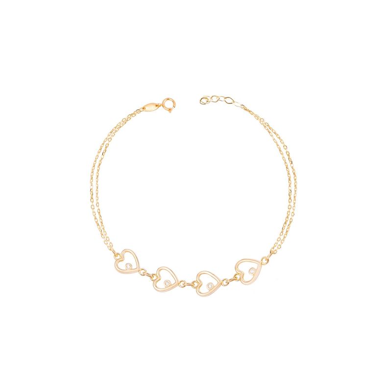 Pulsera de Oro 18kt Cuatro corazones con Circonita-0