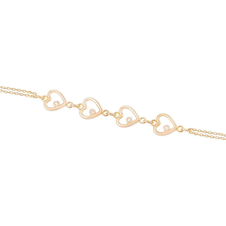 Pulsera de Oro 18kt Cuatro corazones con Circonita-2