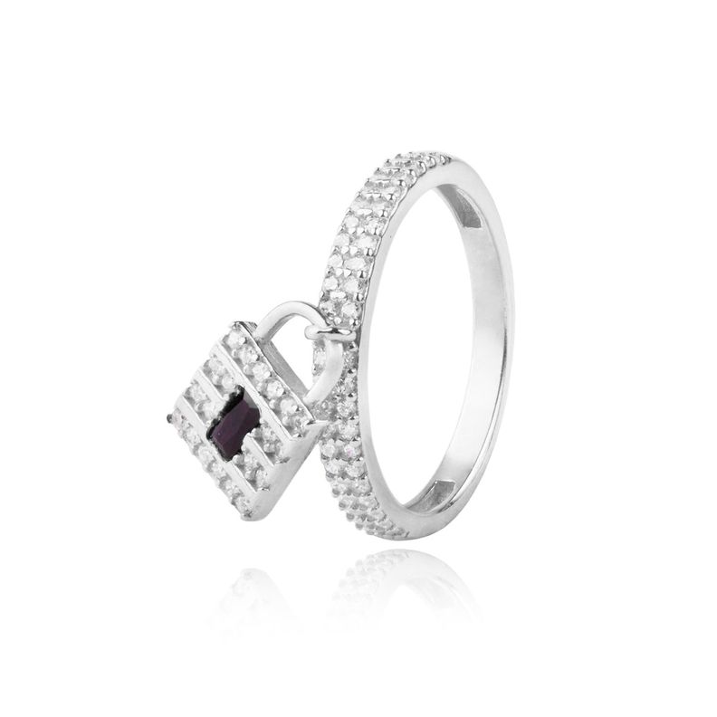 Anillo de Plata Esterlina 925 Candado Circon Onix-0