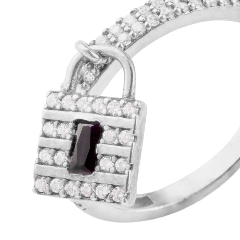 Anillo de Plata Esterlina 925 Candado Circon Onix-1