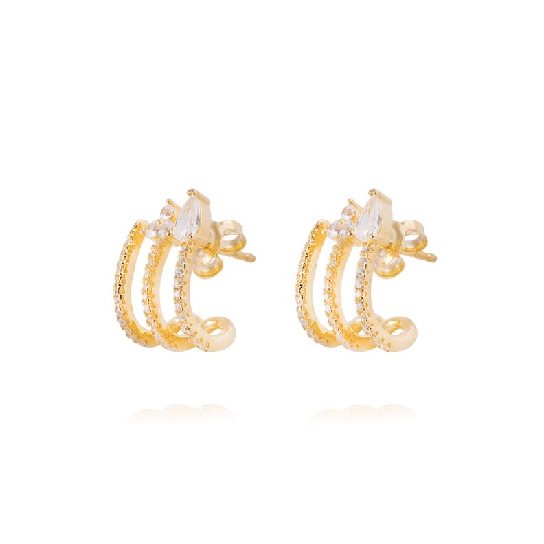 Aros de Plata Esterlina 925 Tres puntas Bañado en Oro 14kt-0