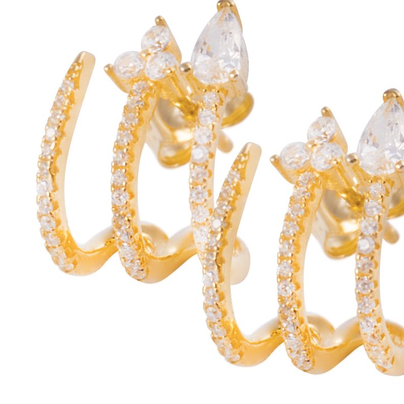 Aros de Plata Esterlina 925 Tres puntas Bañado en Oro 14kt-1