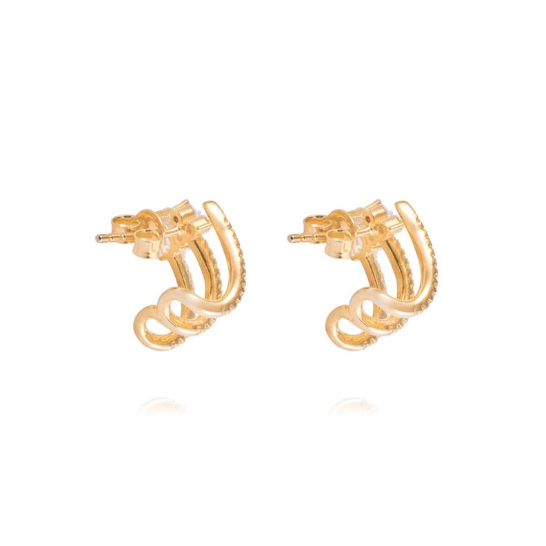 Aros de Plata Esterlina 925 Tres puntas Bañado en Oro 14kt-2