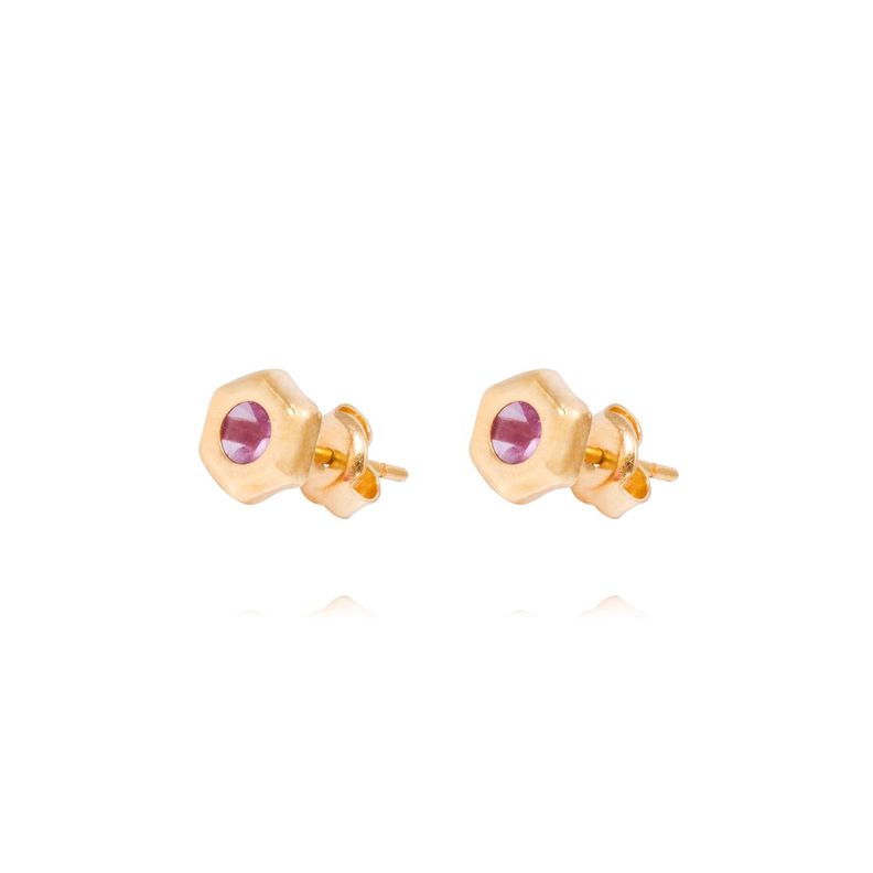 Aros Oro Amarillo 18kt Hexágono y Circón Rojo-1