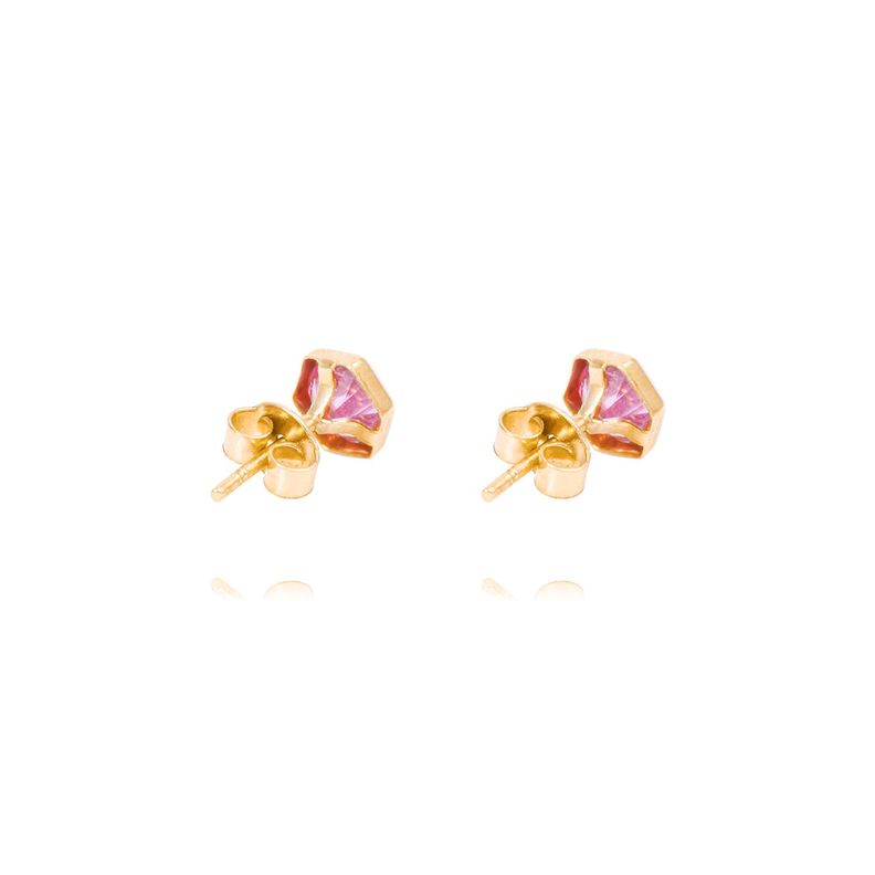 Aros Oro Amarillo 18kt Hexágono y Circón Rojo-2