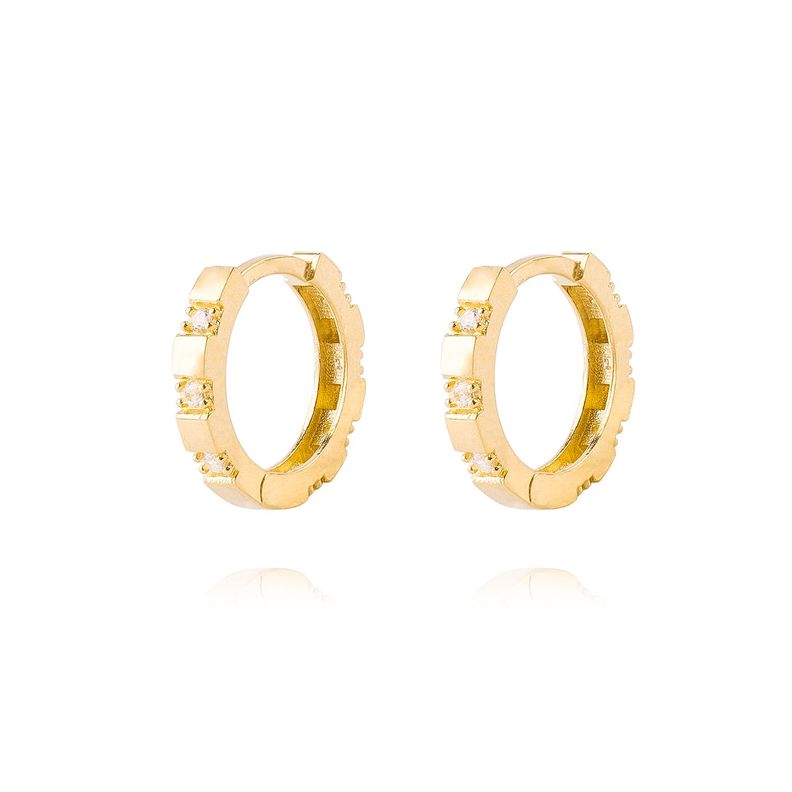 Aros de Oro 18kt Argollas Barrita de Circon-0
