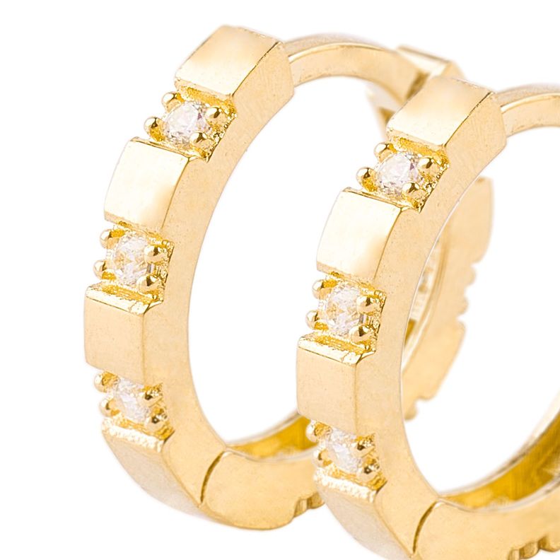 Aros de Oro 18kt Argollas Barrita de Circon-1