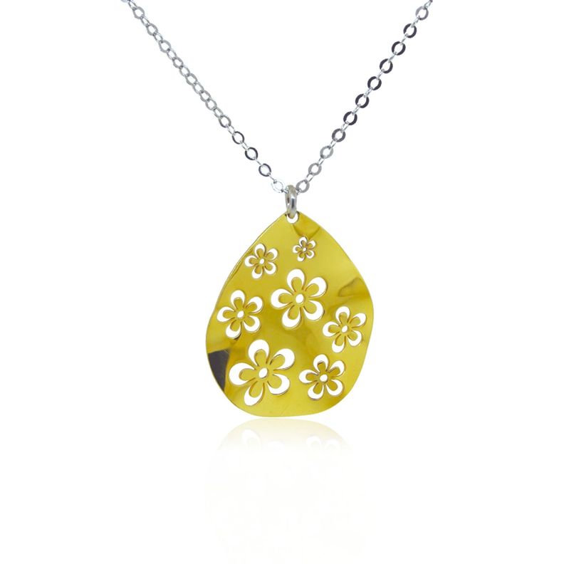 Collar de Plata Colgante de Flores Revestido en Oro 18kt-1