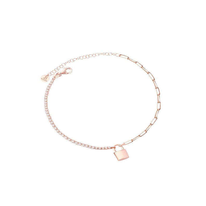 Tobillera Plata Esterlina 925 Revestido Oro 18kt Candado-0