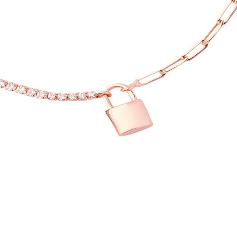 Tobillera Plata Esterlina 925 Revestido Oro 18kt Candado-2