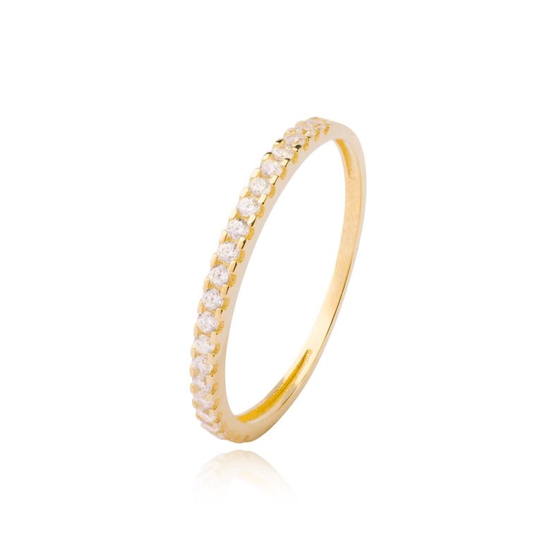 Anillo Compromiso de Oro 14kt Medio Cintillo Circonitas Destellantes-0