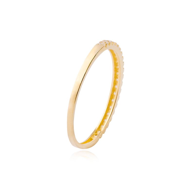 Anillo Compromiso de Oro 14kt Medio Cintillo Circonitas Destellantes-2