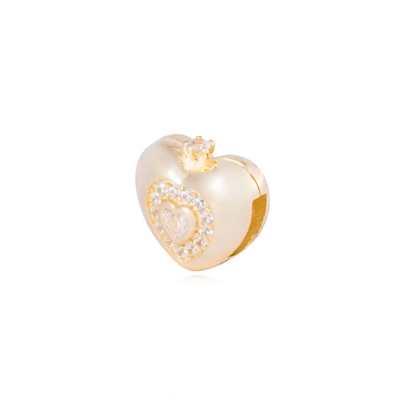 Dije de Plata broche Corazoncito con Circonita Revestido en Oro 18kt-1